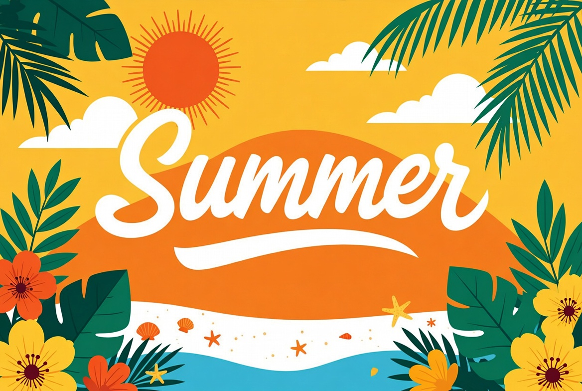 Summer Text with Beach and Palms Summer Text with Beach and Palms