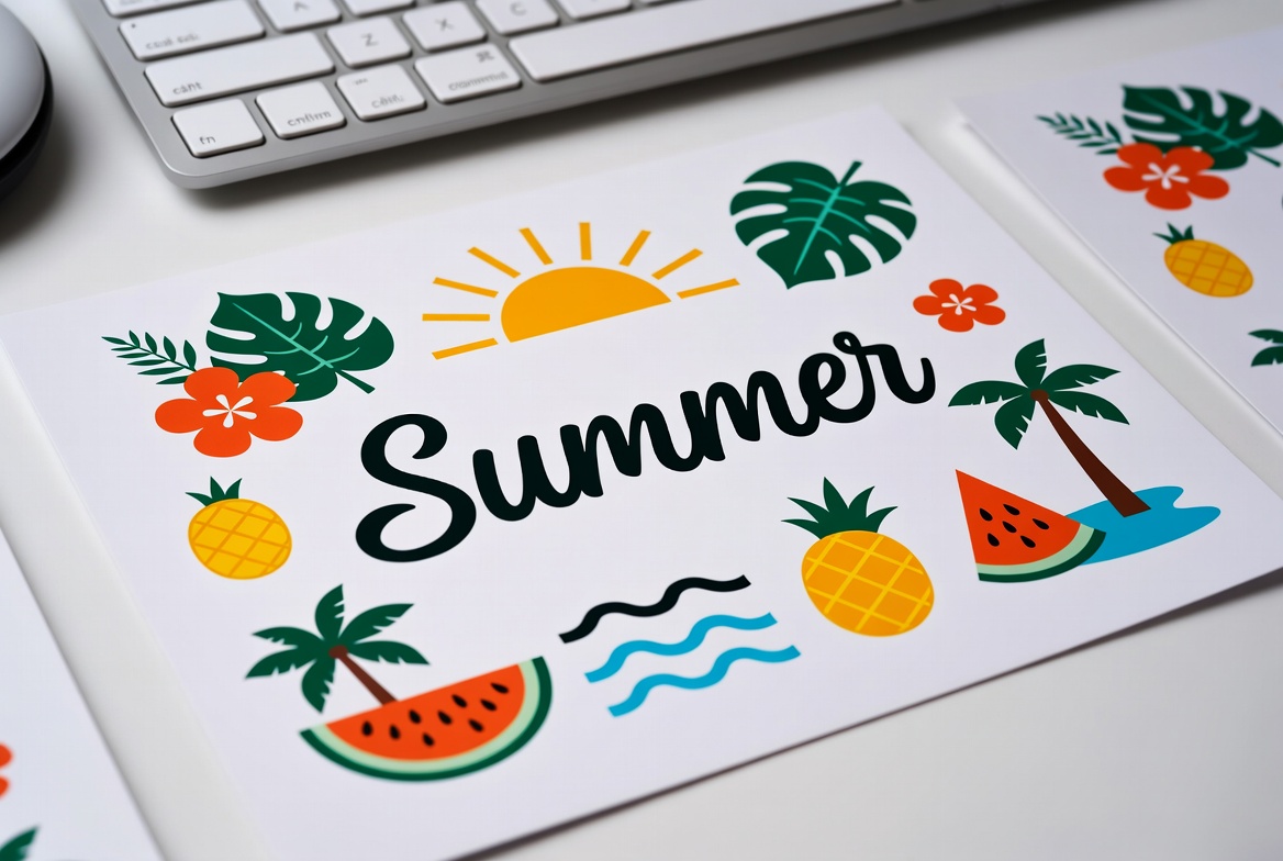 Summer Clipart Stickers on Desk Summer Clipart Stickers on Desk