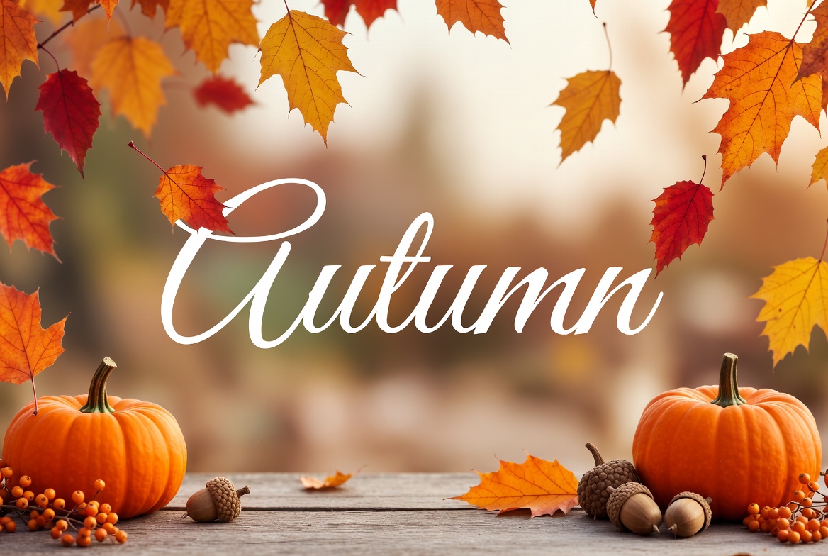 Autumn Text with Pumpkins and Leaves Autumn Text with Pumpkins and Leaves