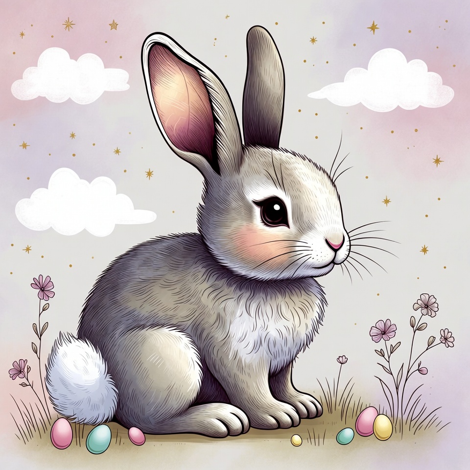 Cute bunny with Easter eggs Cute bunny with Easter eggs