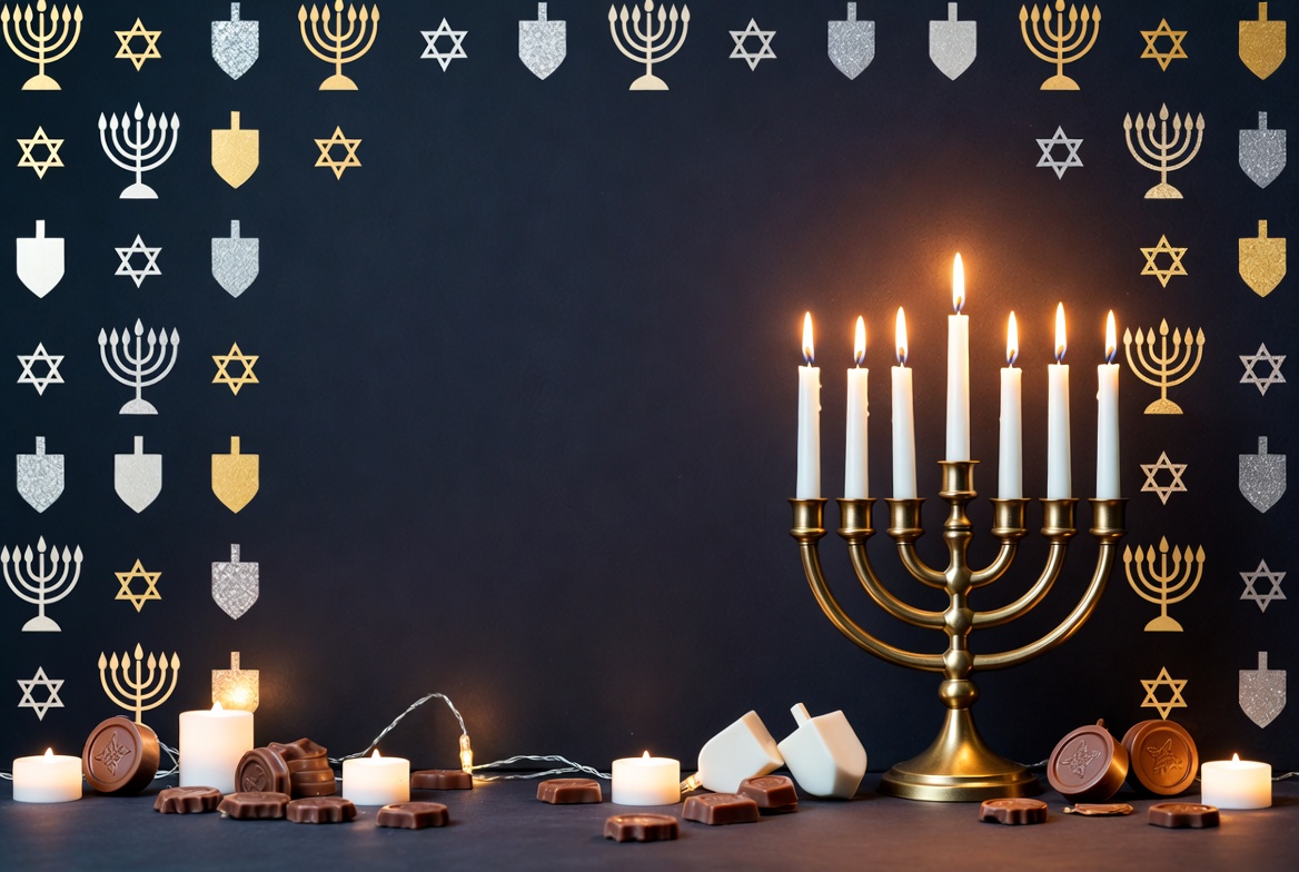 Menorah with Dreidels Hanukkah Celebration Menorah with Dreidels Hanukkah Celebration