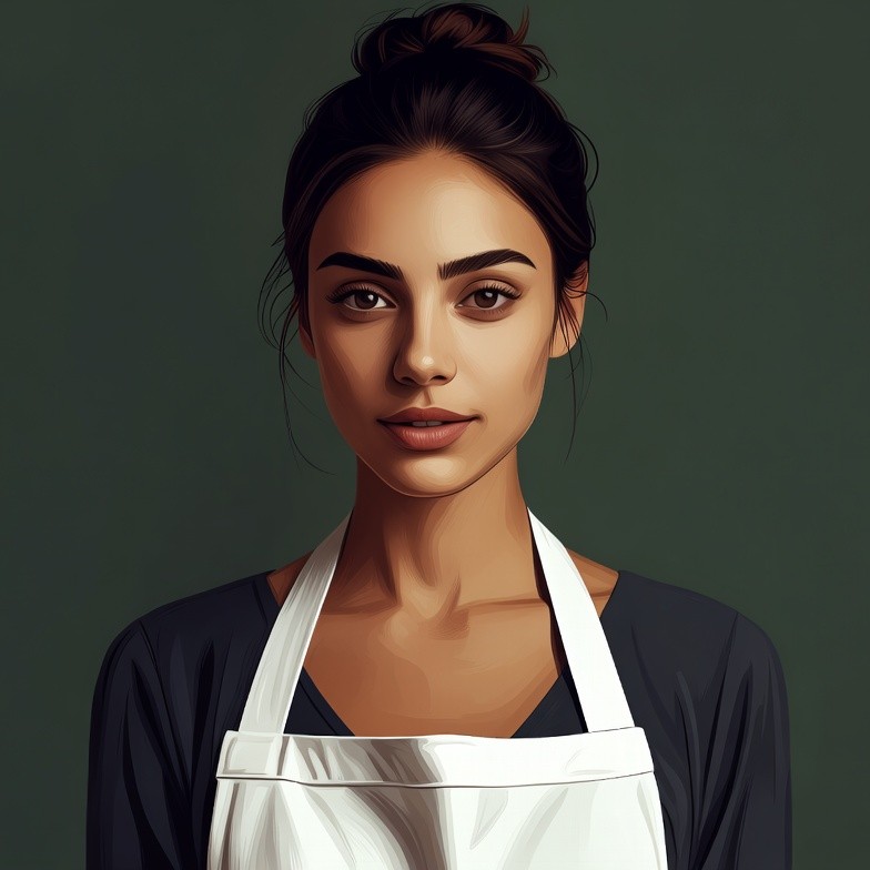 Woman wearing white apron Woman wearing white apron