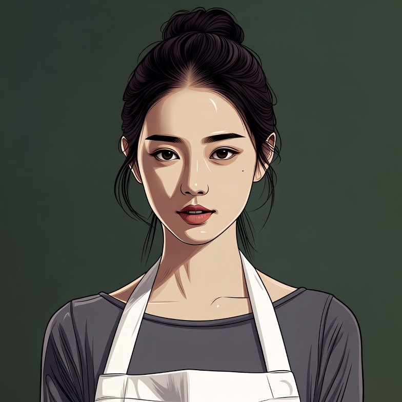 Asian woman in white apron Asian woman in white apron