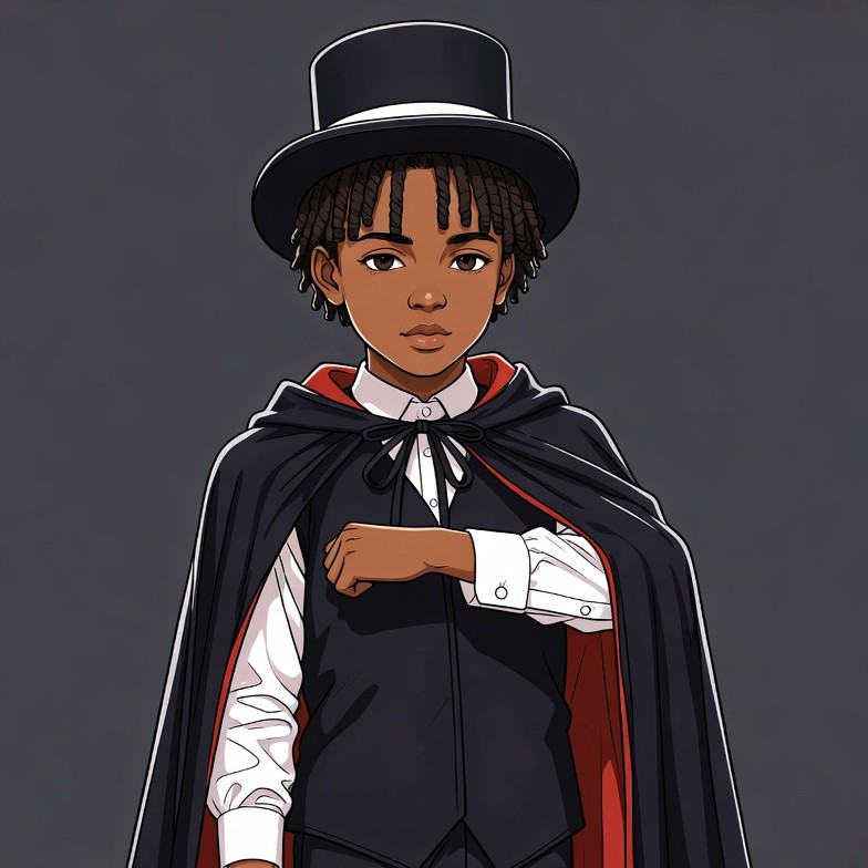 African-American boy in top hat cape African-American boy in top hat cape