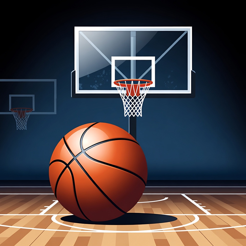 Basketball on Court with Hoop Basketball on Court with Hoop