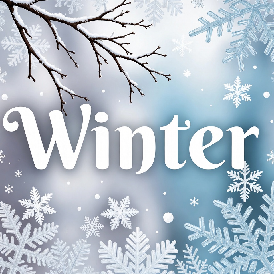 Winter Text with Snowy Branches Winter Text with Snowy Branches