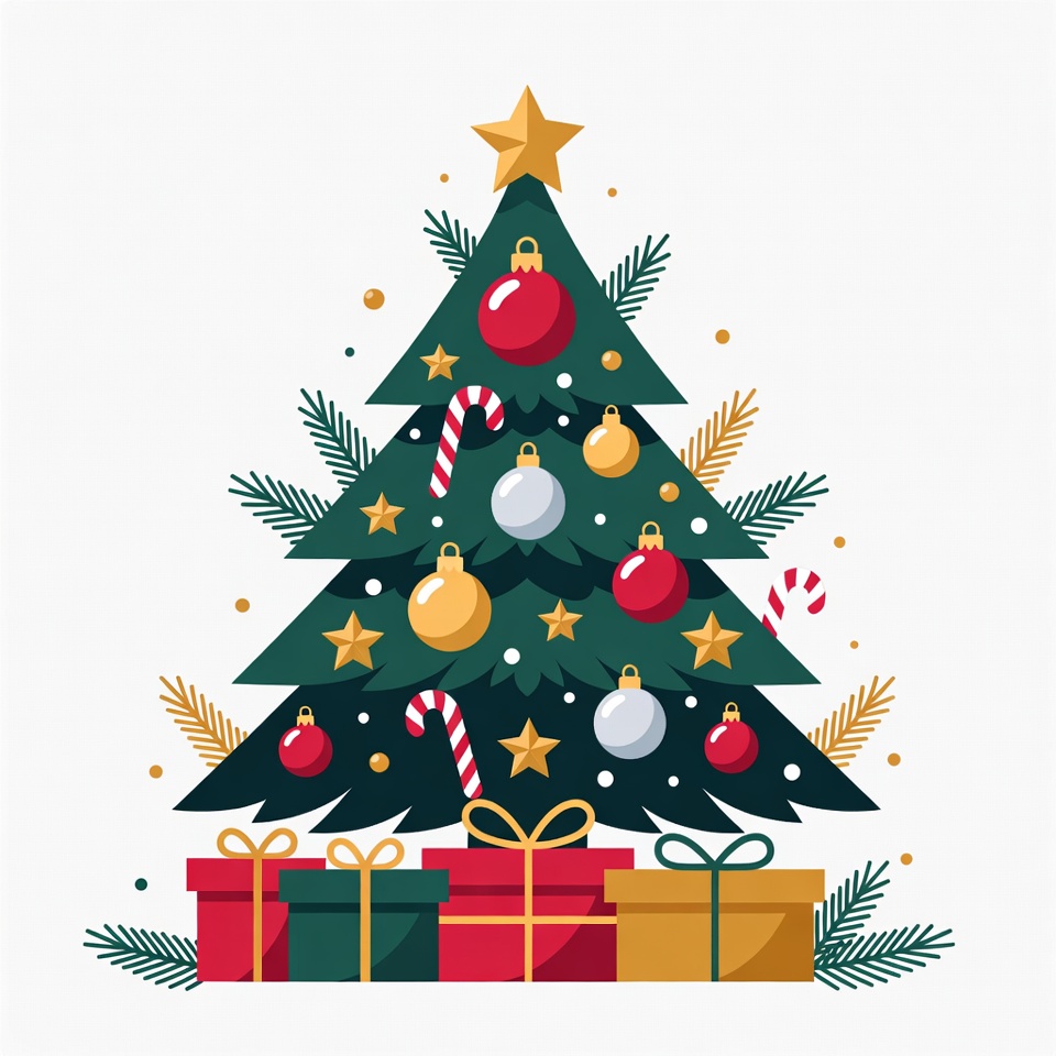 Illustrated Christmas Tree with Gifts Illustrated Christmas Tree with Gifts