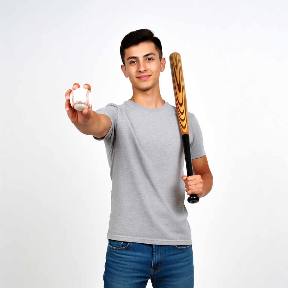 Young man holding baseball bat and ball Young man holding baseball bat and ball