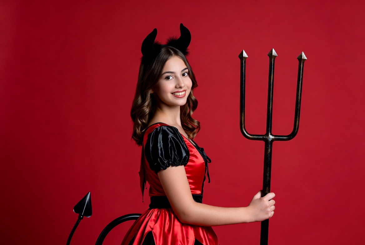 Woman in devil costume with trident Woman in devil costume with trident