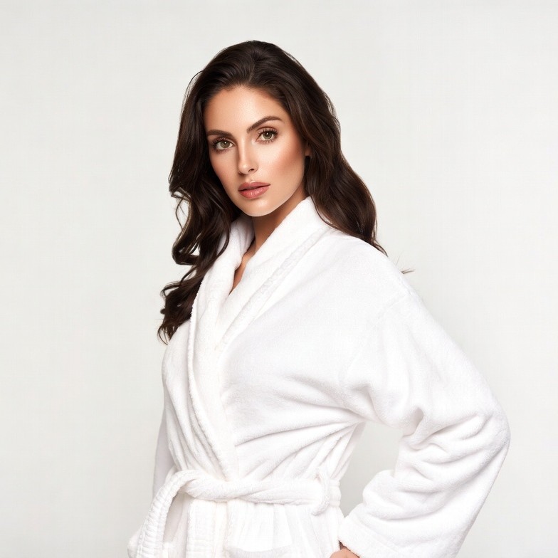 Woman in white bathrobe Woman in white bathrobe