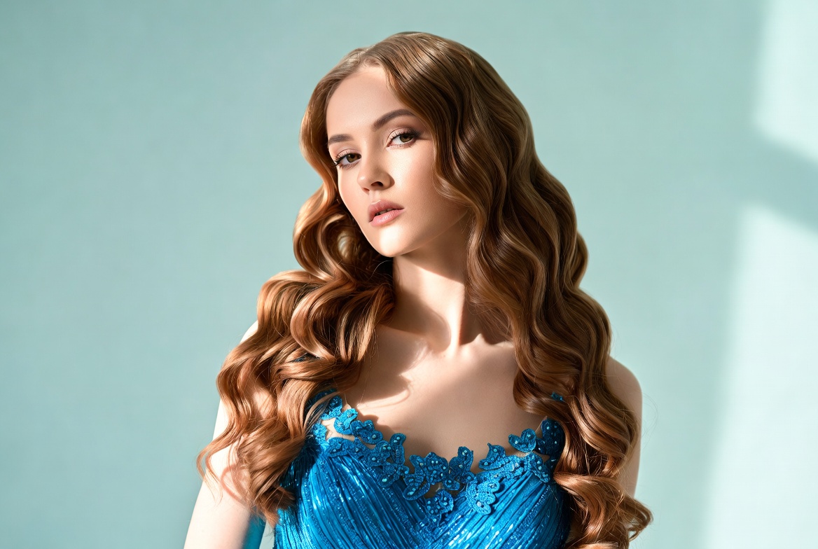 Woman in blue sequin dress Woman in blue sequin dress