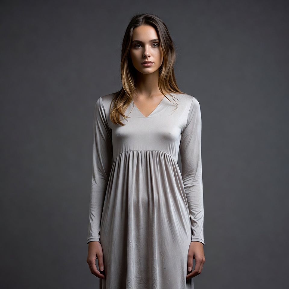 Woman in gray long sleeve dress Woman in gray long sleeve dress