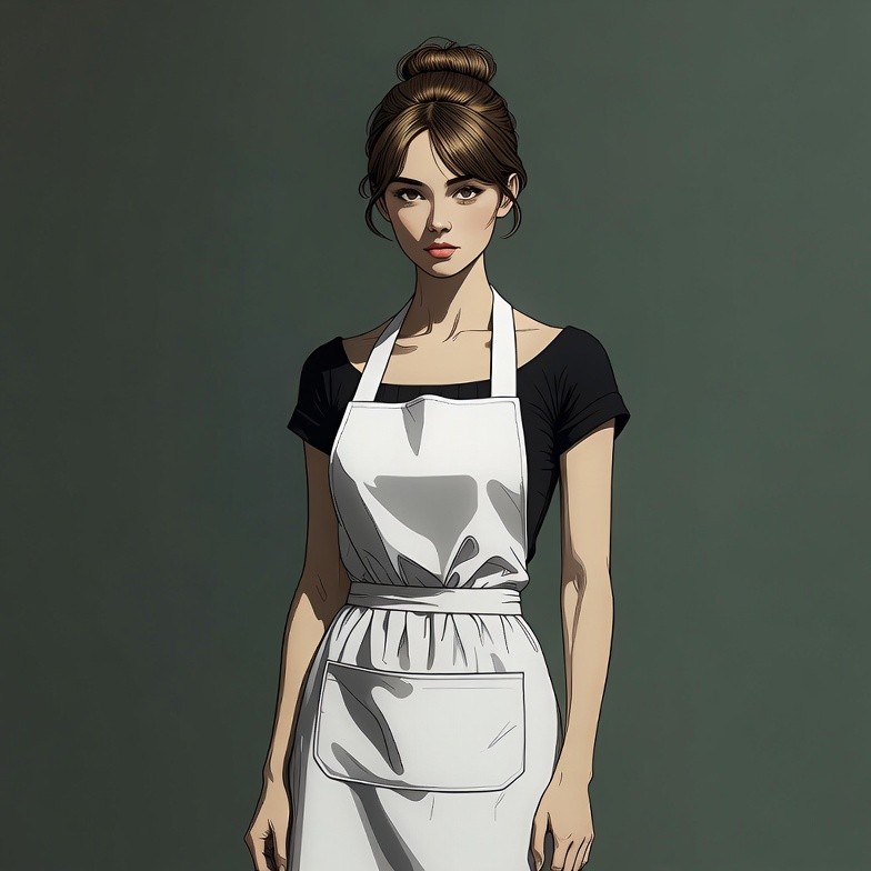 Woman wearing white apron Woman wearing white apron