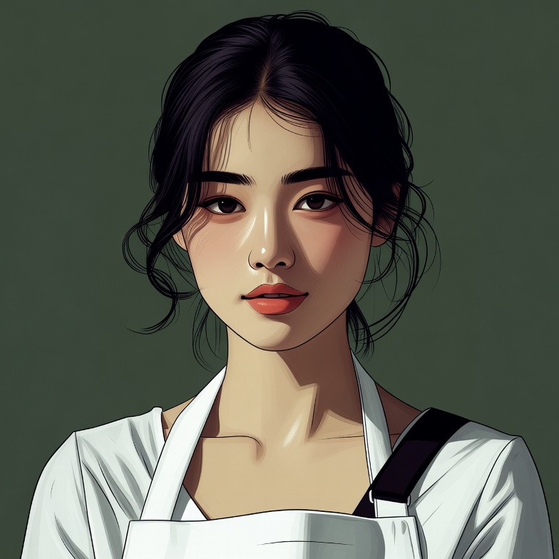 Asian woman in white apron Asian woman in white apron