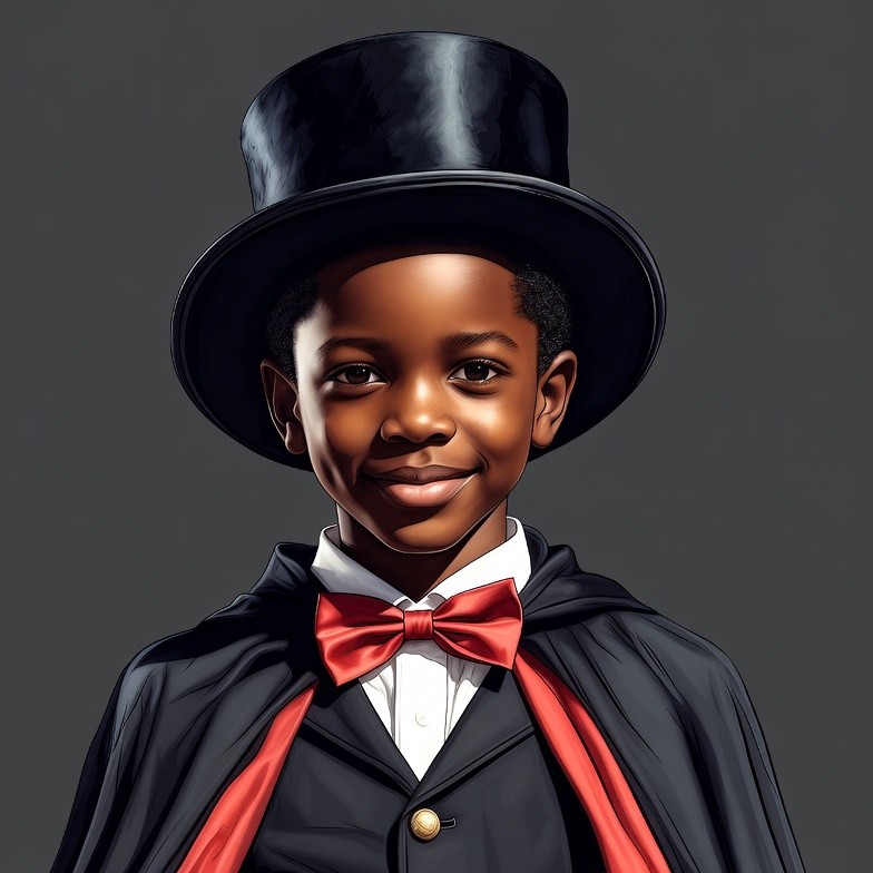 African-American boy in top hat and cape African-American boy in top hat and cape