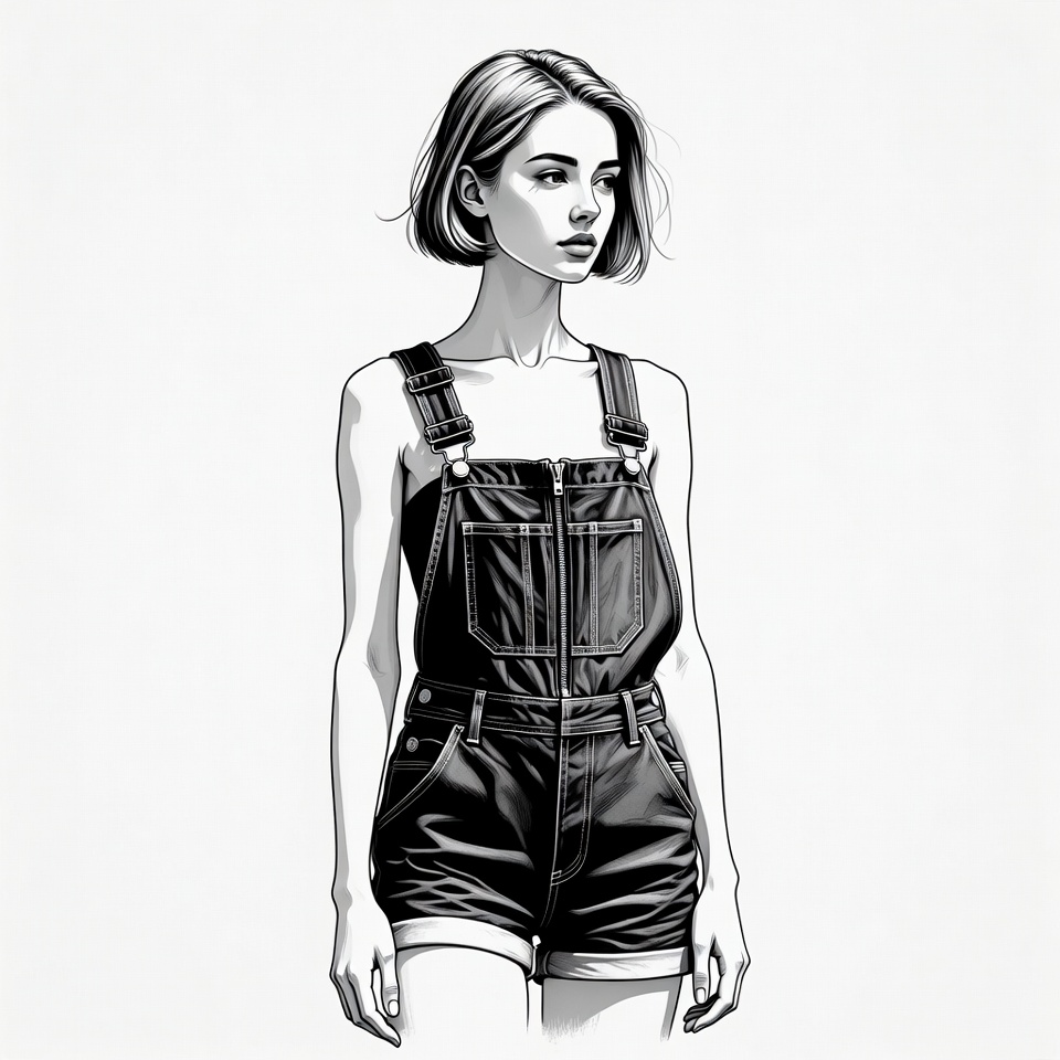 Woman in short overalls illustration Woman in short overalls illustration