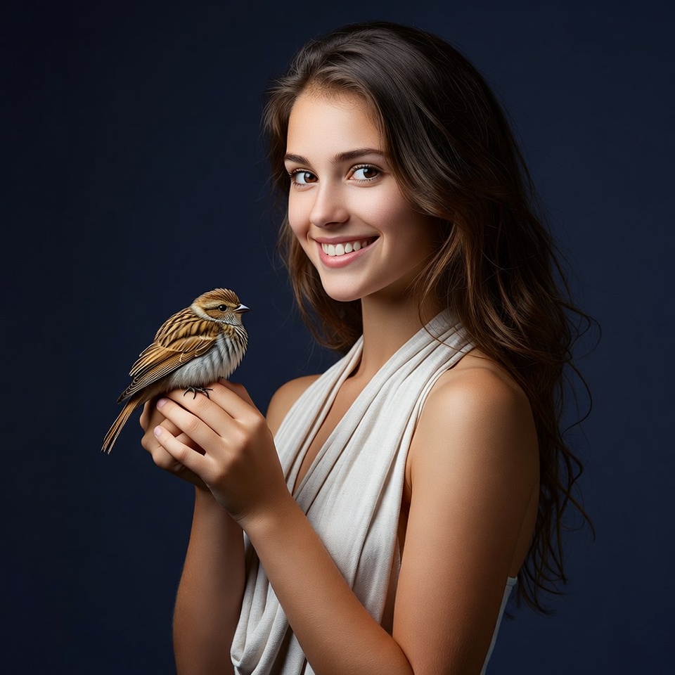 Woman holding small bird Woman holding small bird