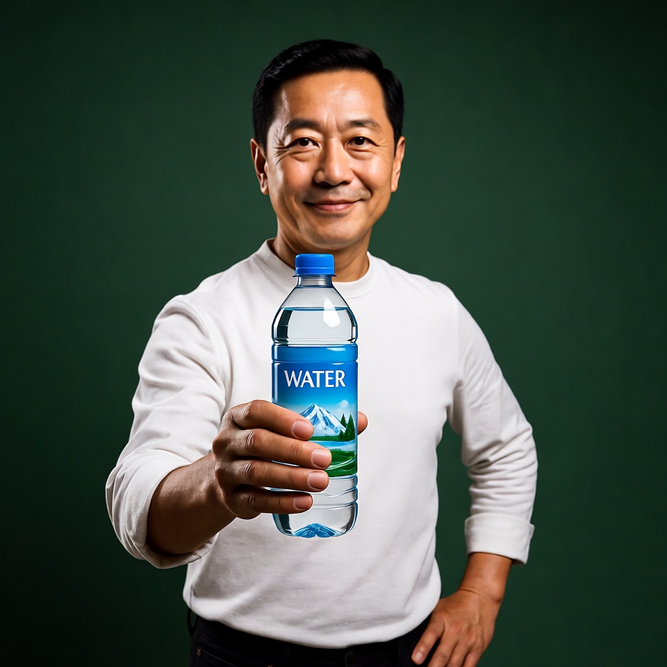 Asian man holding water bottle Asian man holding water bottle