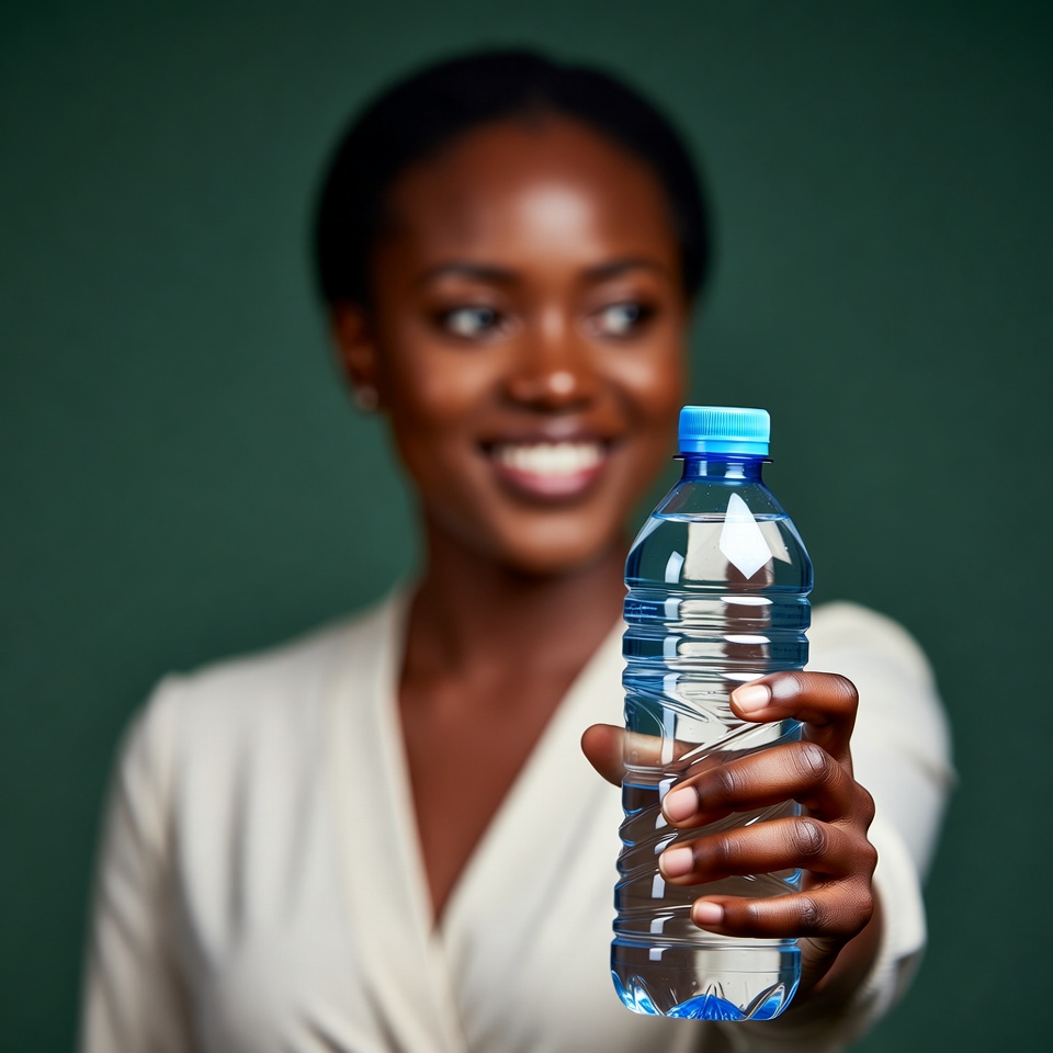African-American woman holding water bottle African-American woman holding water bottle