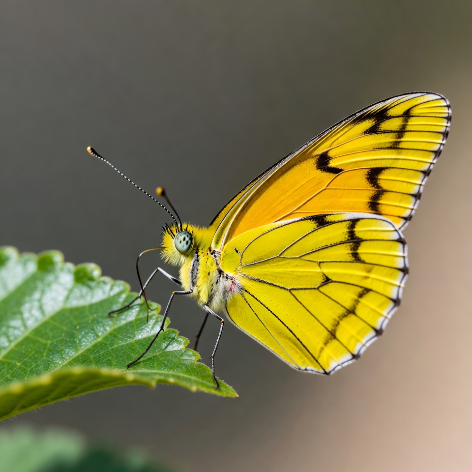 Yellow butterfly on green leaf Yellow butterfly on green leaf
