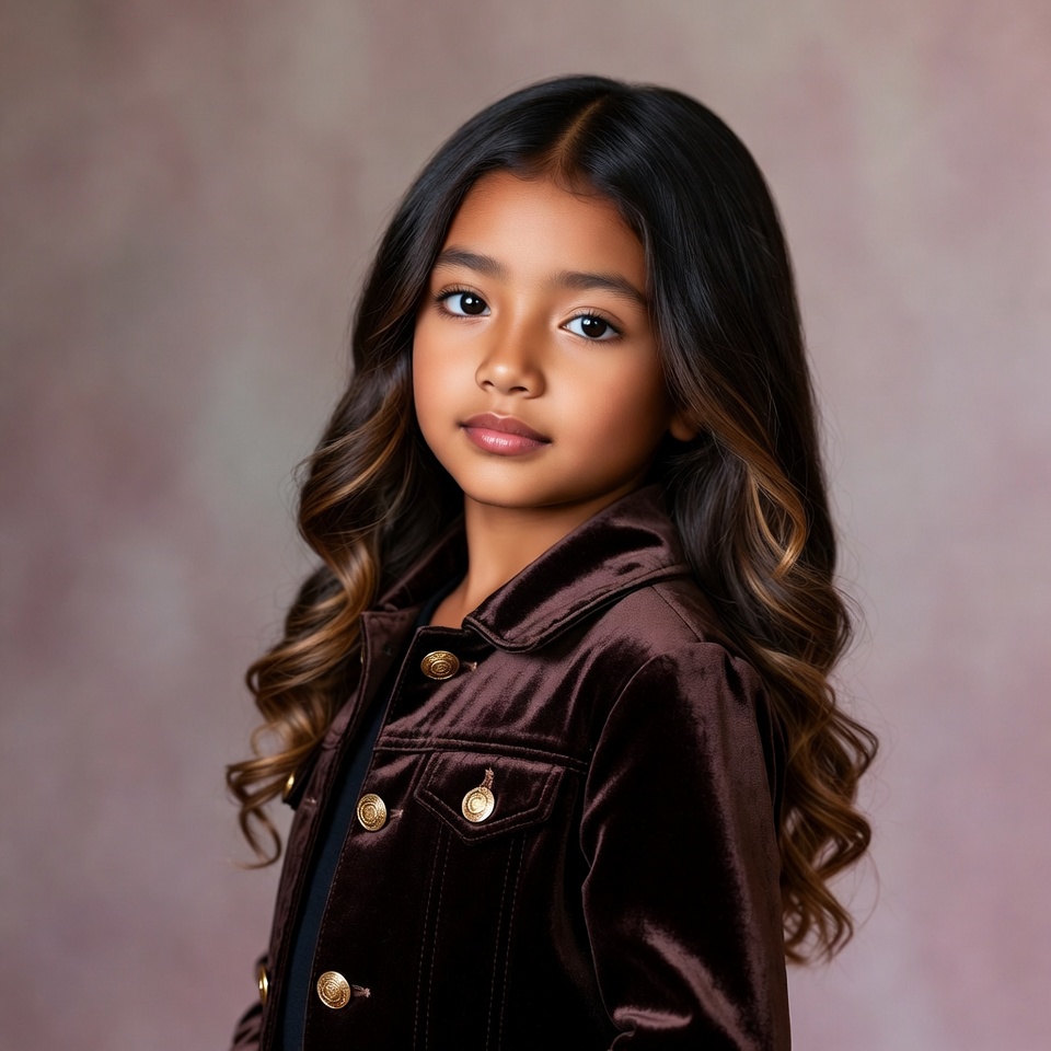 Asian girl in brown velvet jacket Asian girl in brown velvet jacket