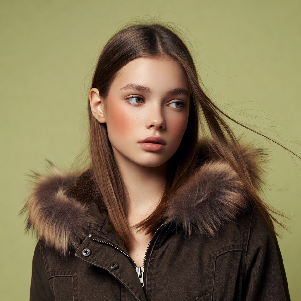 Young woman in fur-collared jacket Young woman in fur-collared jacket