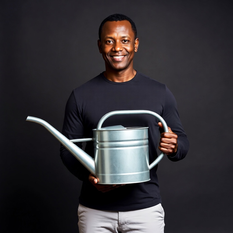 African-American man holding watering can African-American man holding watering can