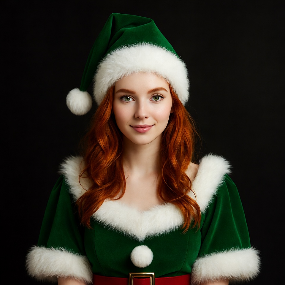 Redhead woman in green Santa hat Redhead woman in green Santa hat