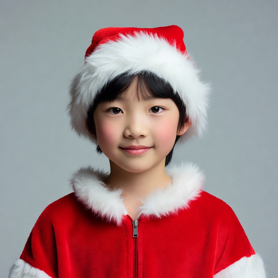Asian girl in Santa hat and suit Asian girl in Santa hat and suit