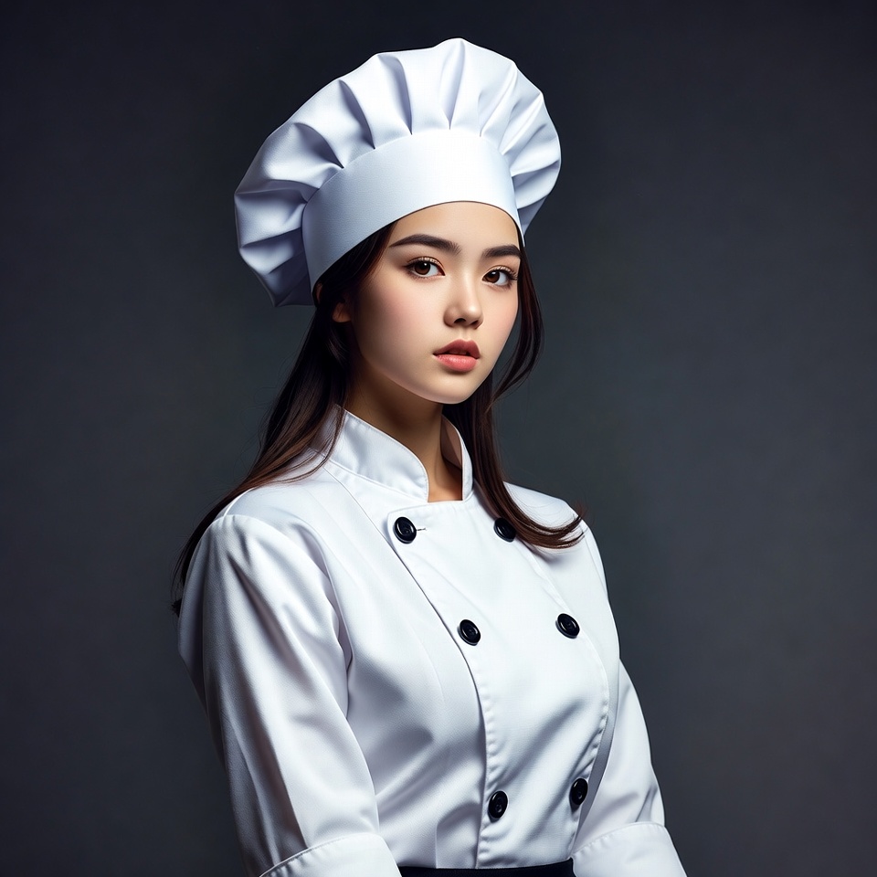 Asian woman in chef uniform Asian woman in chef uniform