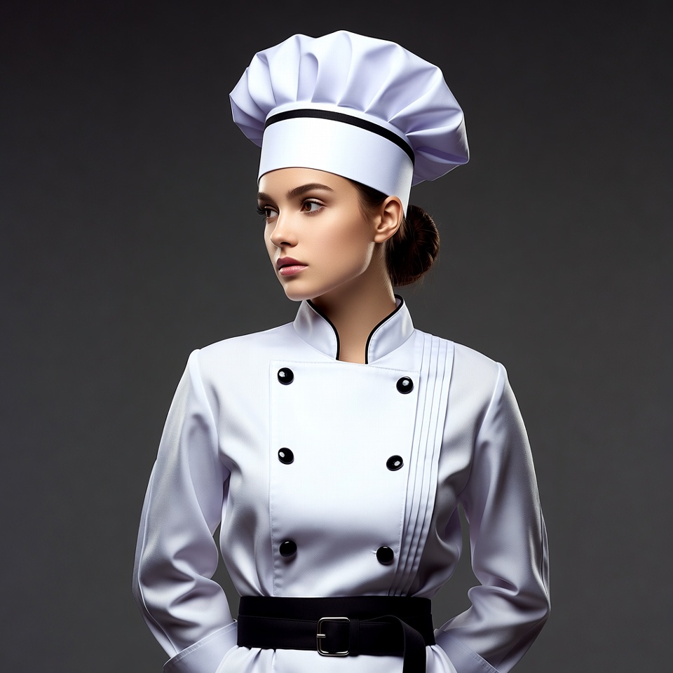 Woman wearing chef uniform Woman wearing chef uniform