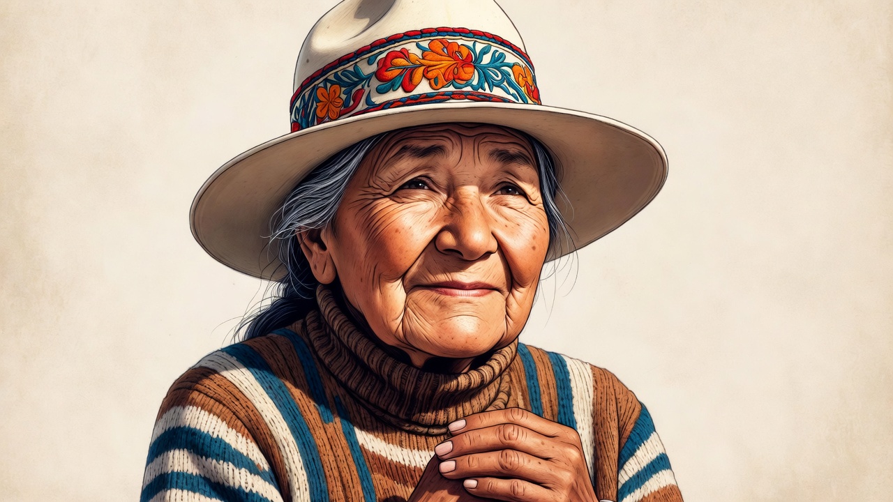 Elderly Indigenous woman in embroidered hat Elderly Indigenous woman in embroidered hat