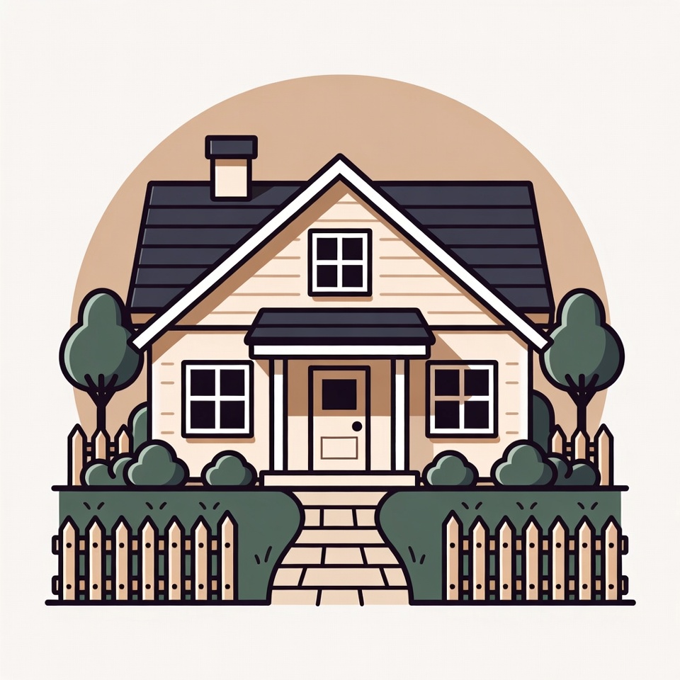 Illustrated House with Picket Fence Illustrated House with Picket Fence