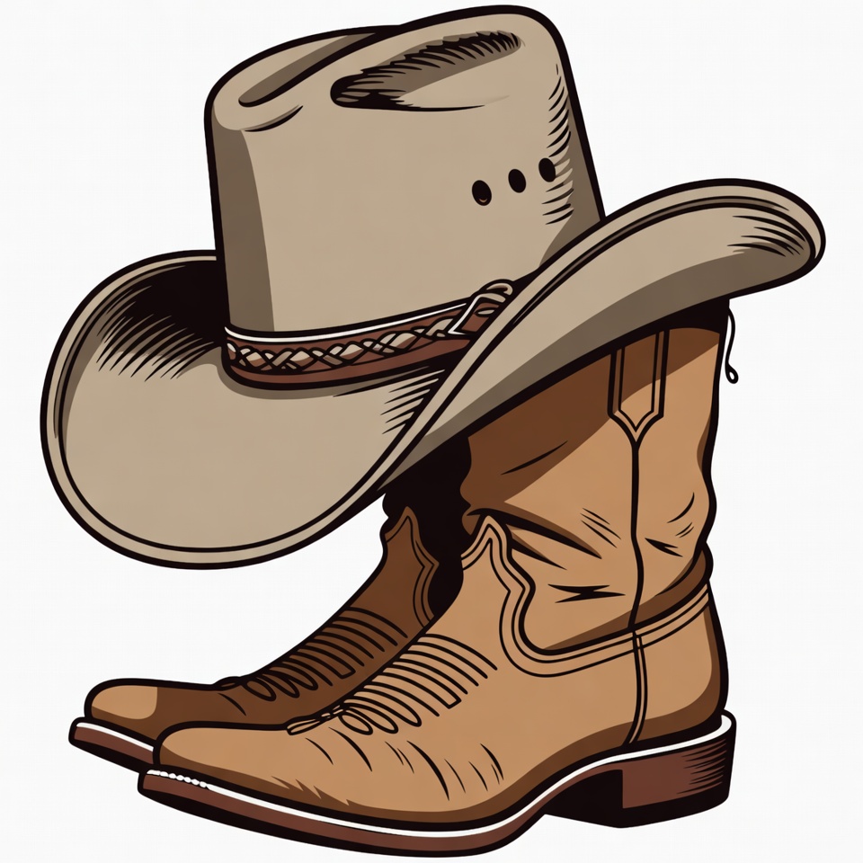Cowboy Hat and Boots Illustration Cowboy Hat and Boots Illustration