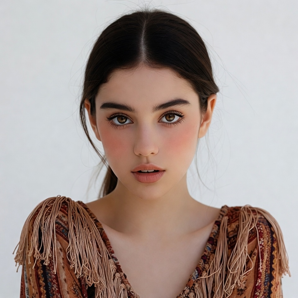 Young woman in fringed dress Young woman in fringed dress