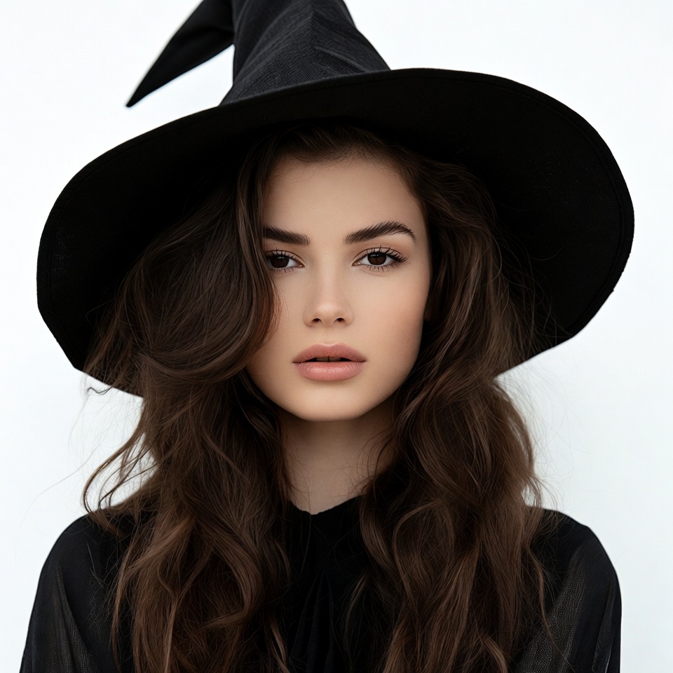 Woman wearing black witch hat Woman wearing black witch hat