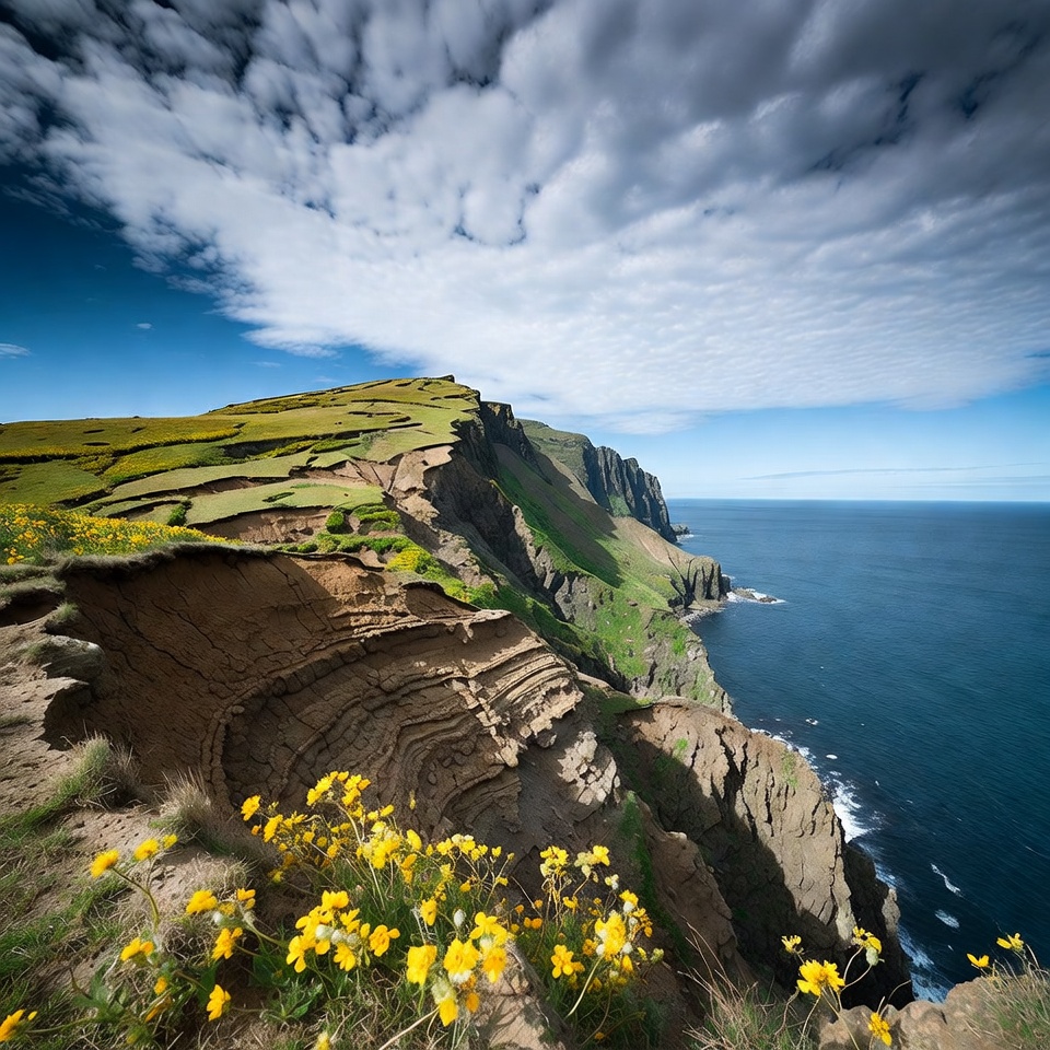 Cliff Edge with Yellow Flowers and Ocean Cliff Edge with Yellow Flowers and Ocean