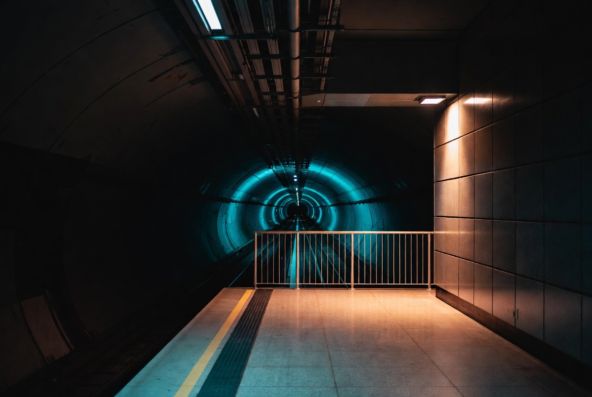 Empty Subway Tunnel with Blue Light Empty Subway Tunnel with Blue Light