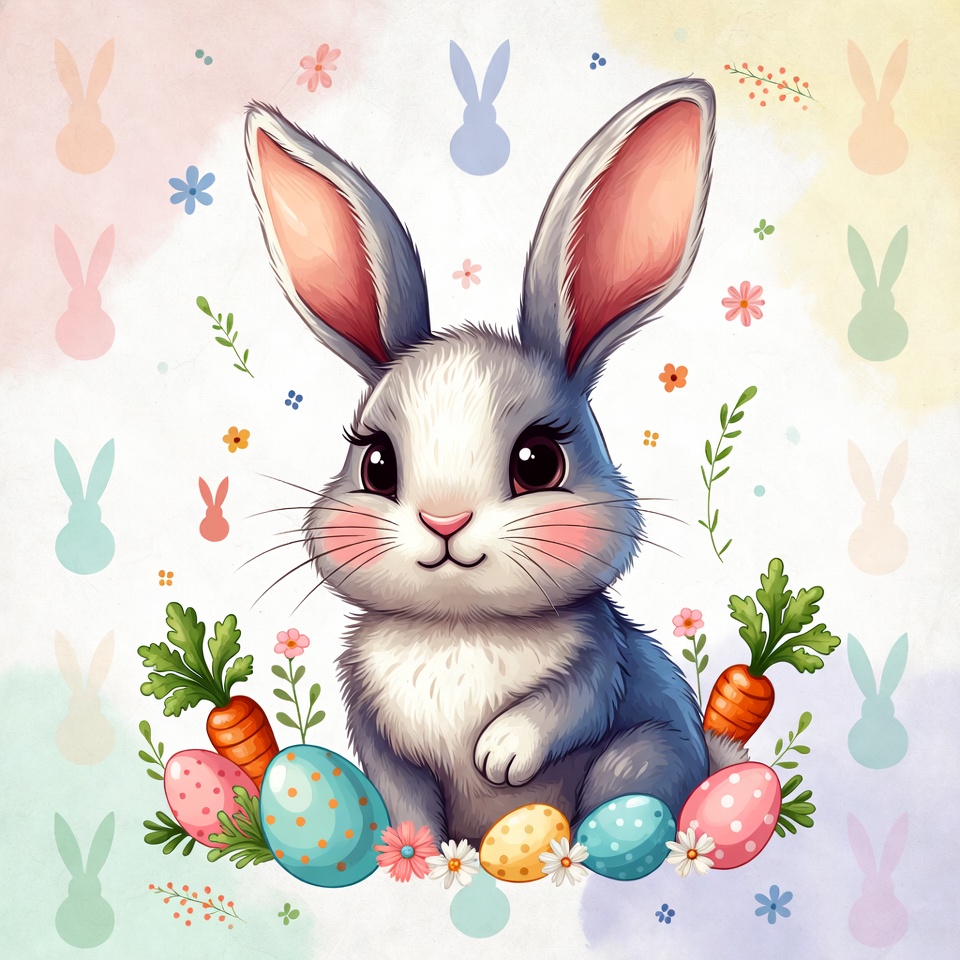 Cute Bunny with Easter Eggs Cute Bunny with Easter Eggs