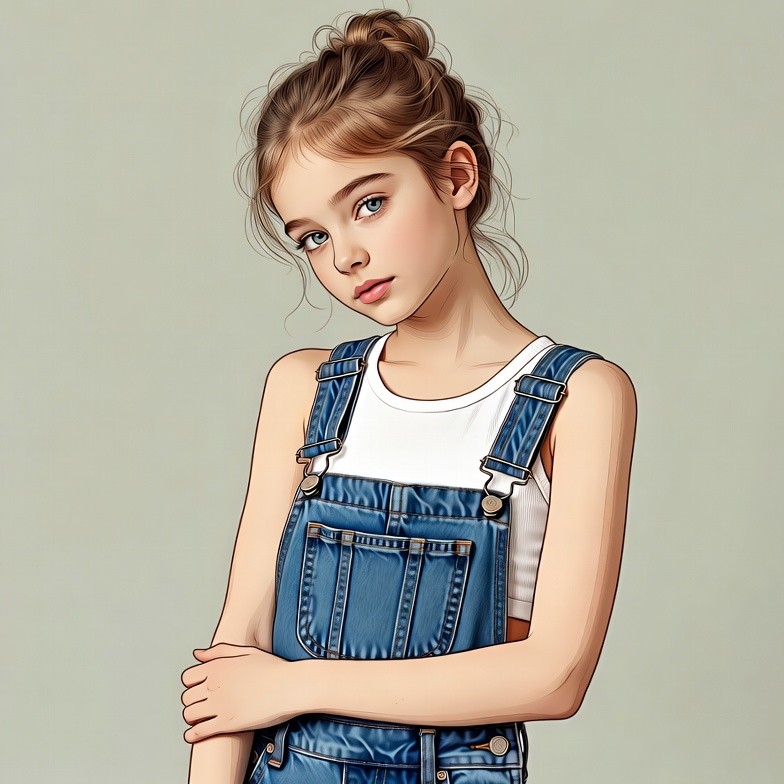 Girl in denim overalls illustration Girl in denim overalls illustration