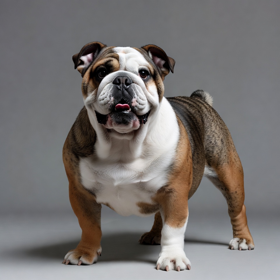 English Bulldog standing on gray background English Bulldog standing on gray background