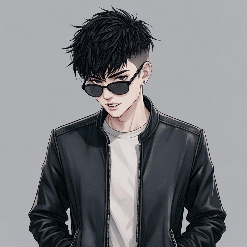 Anime boy in leather jacket and sunglasses Anime boy in leather jacket and sunglasses