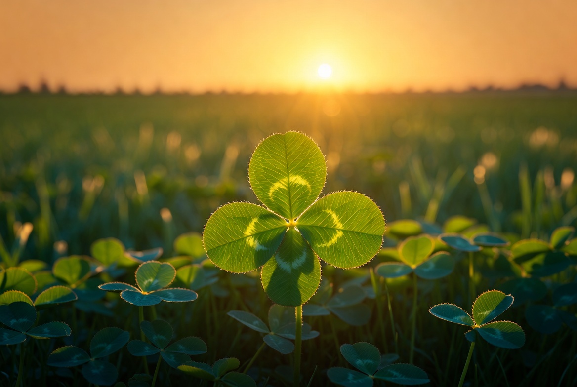 Four-leaf clover in sunset field Four-leaf clover in sunset field