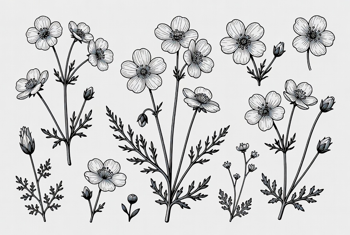 Anemone flower line art illustration Anemone flower line art illustration