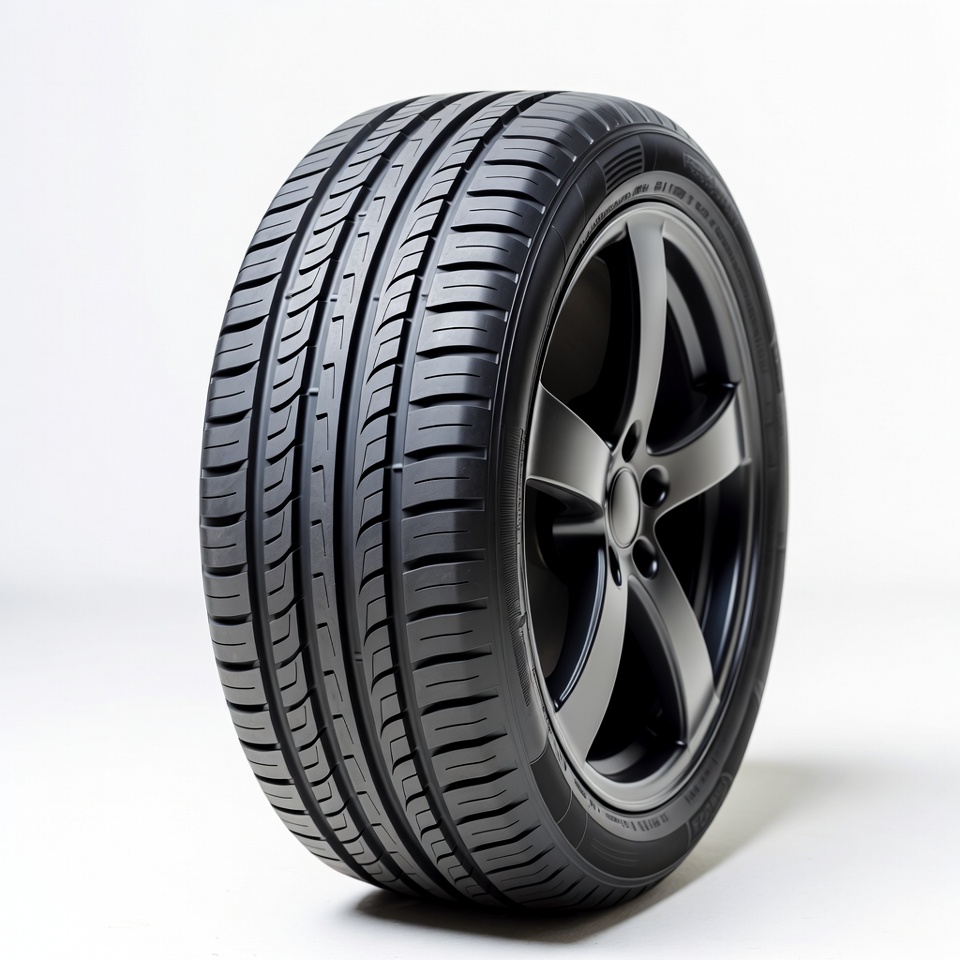 Black car tire on alloy wheel Black car tire on alloy wheel