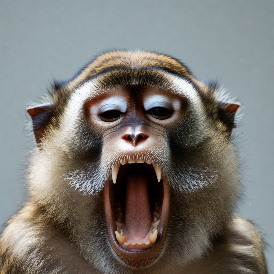 Macaque Monkey Yawning Widely Macaque Monkey Yawning Widely