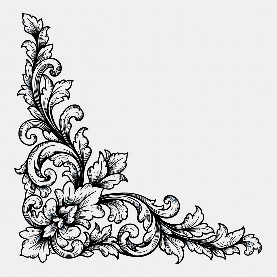 Black Ornate Floral Corner Design Black Ornate Floral Corner Design