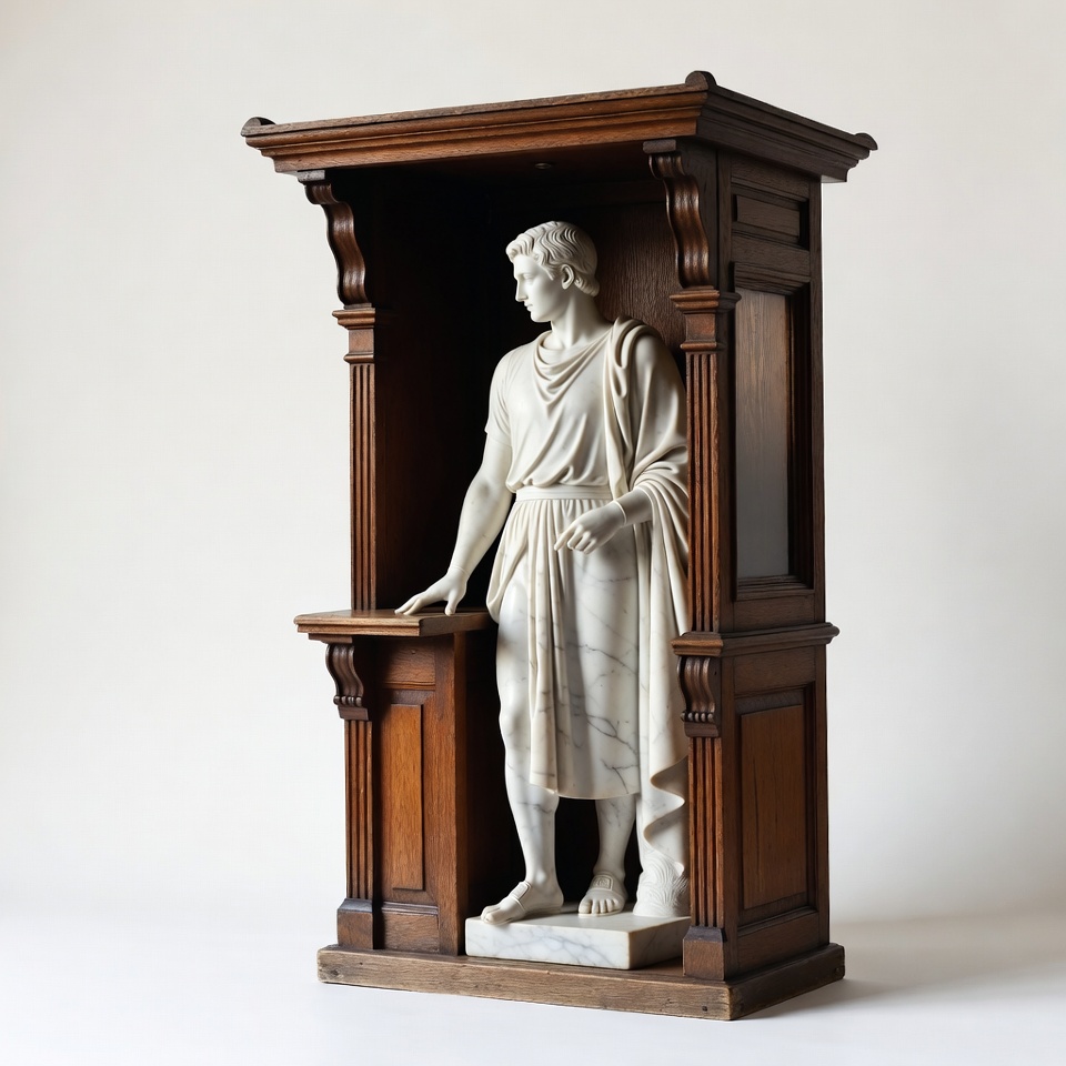Marble Statue Man in Wooden Niche Marble Statue Man in Wooden Niche