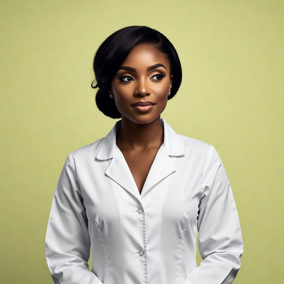 African-American woman in white lab coat African-American woman in white lab coat