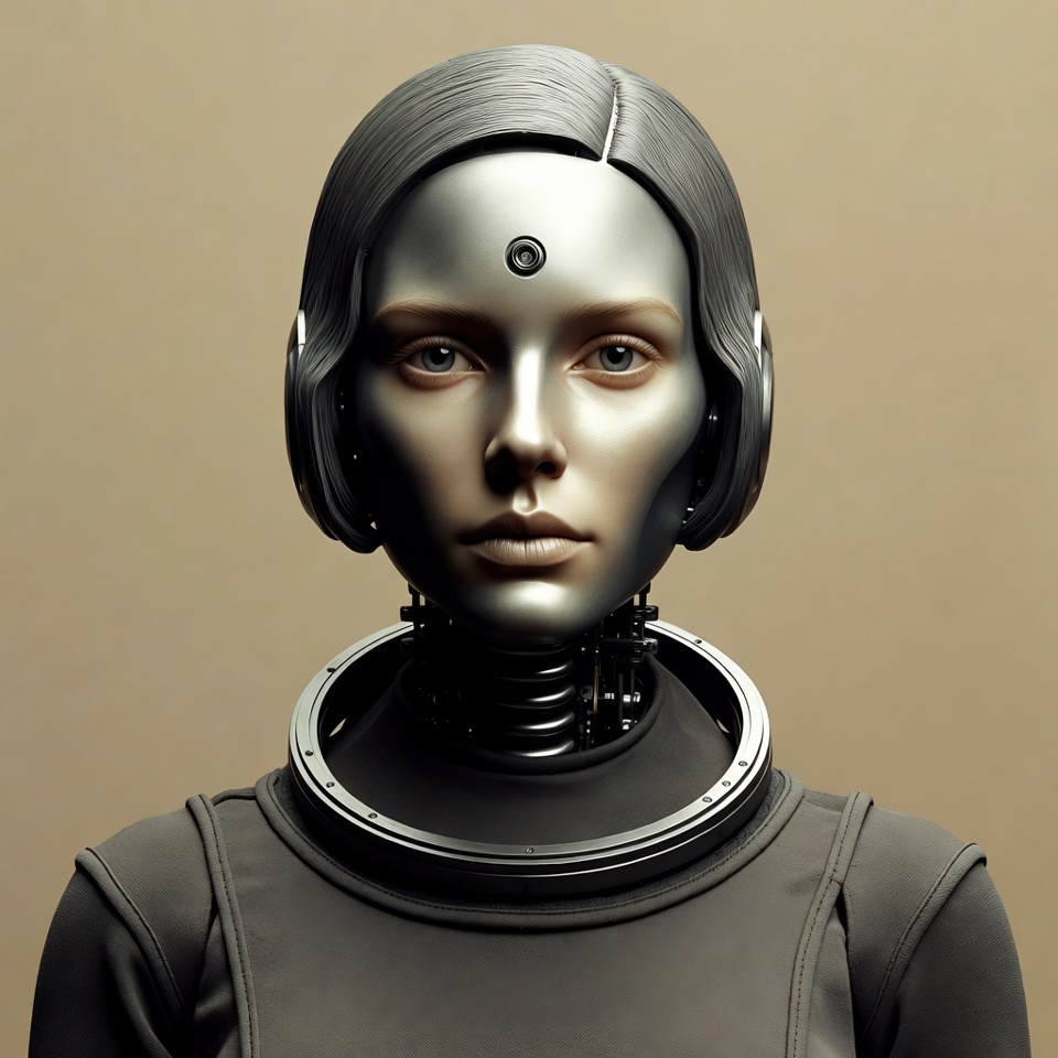 Female cyborg portrait with metallic face Female cyborg portrait with metallic face